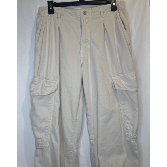 Free People Womens Cream Tofu Slouch Cargo Baggy Pants Button Cuff Sz 6 - Picture 2 of 16